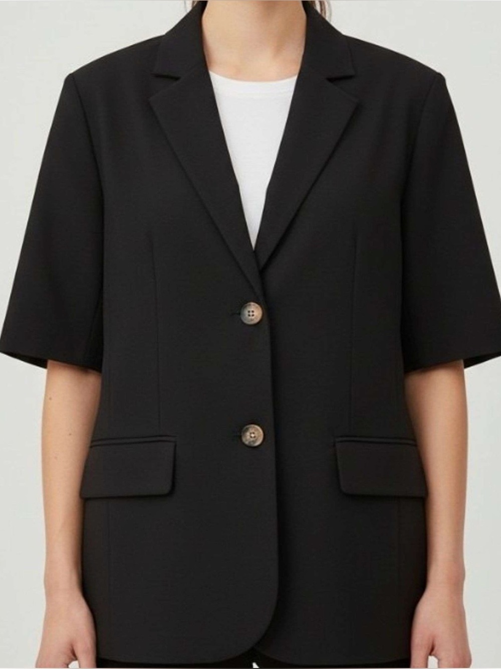 Oak + Fort black blazer jacket short sleeve office work career business style XS